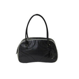 Prada VITELLO DRIVE Punching Handbag Boston Bag Leather Black White